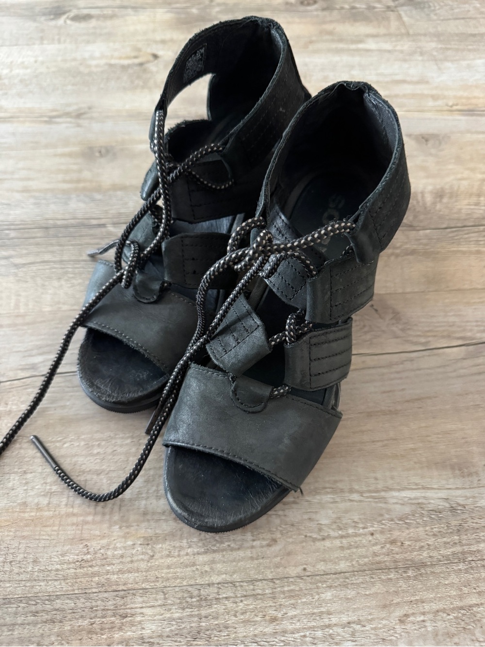 Sorel Black Joan Wedge Sandals